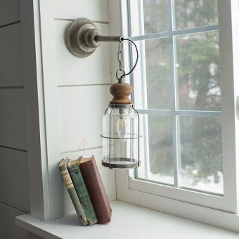Wood and Metal Hanging LED Lantern Set of 2
