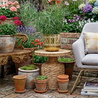 Woven Water Hyacinth Side Table | Antique Farmhouse