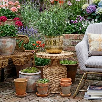 Woven Water Hyacinth Side Table | Antique Farmhouse
