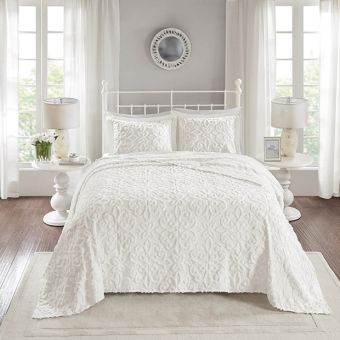 3 Piece Textured Cotton Chenille Bedspread Set