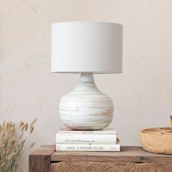 Bamboo Base Table Lamp With Linen Shade Set of 2