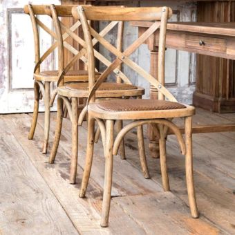 Brown Wash Cross Back Wooden Chair Set of 8