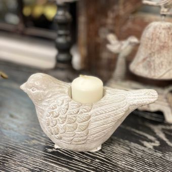 Carved Cement Bird Candle Holder 4 Inch