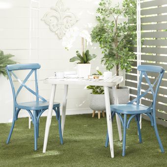 Classic Cross Back Outdoor Dining Chair Blue