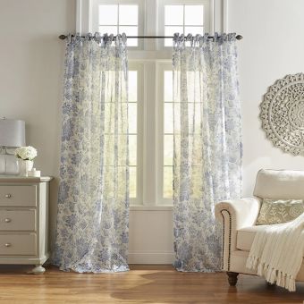 Distressed Blue Floral Sheer Window Panel