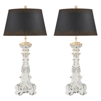 Distressed Table Lamp With Black Shade Set of 2