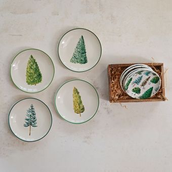 4 Inch Evergreen Botanical Stoneware Plates Set of 4