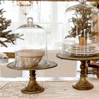 Glass Bell Jar Cloche with Round Display Pedestal Bundle Medium