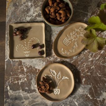 Glazed Botanical Ceramic Plate