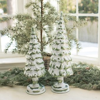 Lighted Snowy Glass Tree Set of 2