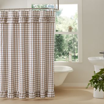 Portabella Buffalo Check Ruffled Shower Curtain