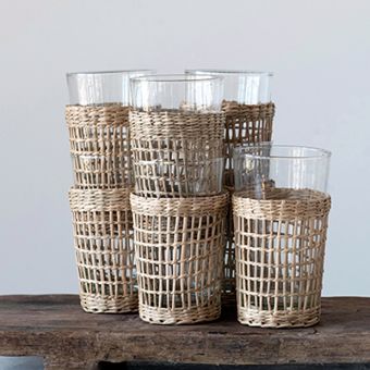 Seagrass Wrapped Drinking Glass