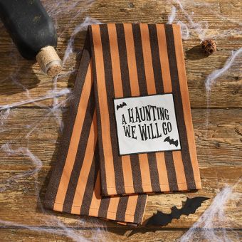 Haunting We Will Go Striped Dish Towel