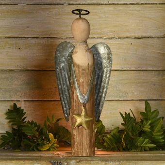 Wood and Metal Angel With Star 12 Inch