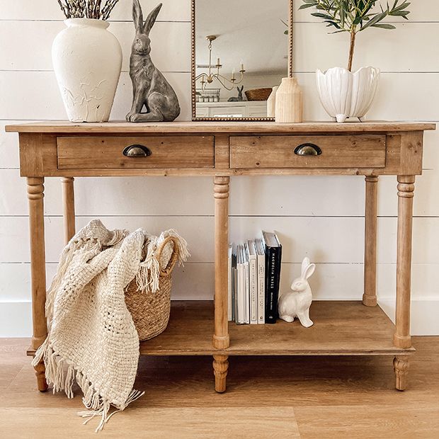 Farmhouse entry table online with drawers