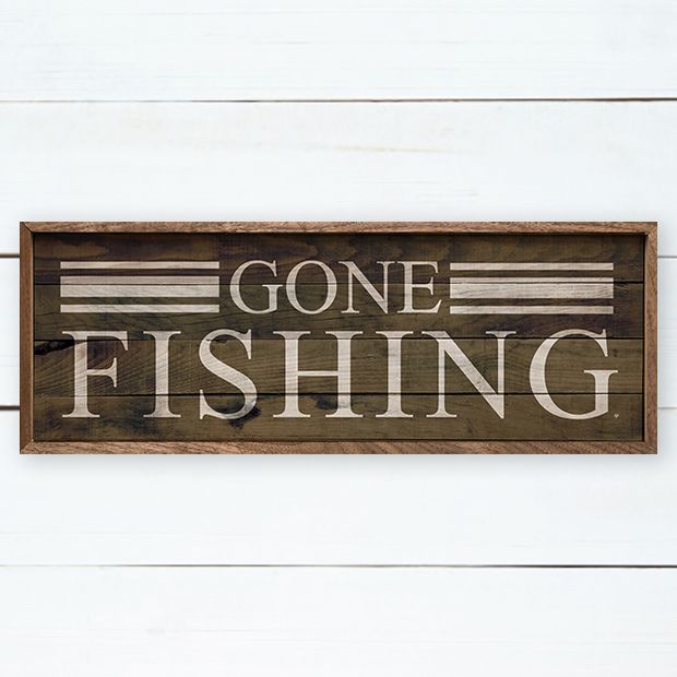 Antique Farmhouse Gone Fishing Rustic Wall Sign | Size: 24x8