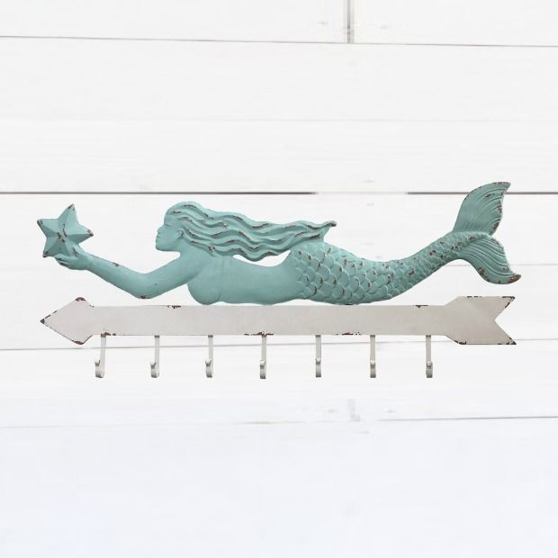 Metal Mermaid Wall Decor with 7 Hooks