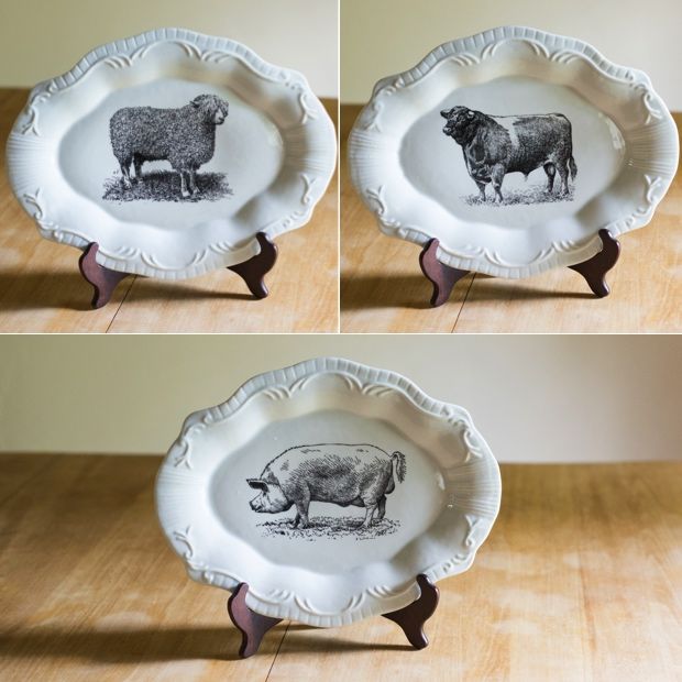 Farm Animal Ceramic Plates Set of 3 | Antique Farmhouse