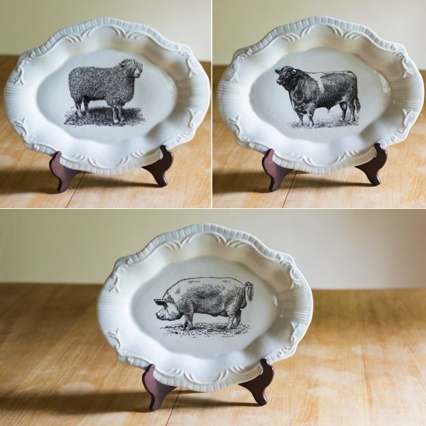 Farm Animal Ceramic Plates Set of 3 Antique Farmhouse