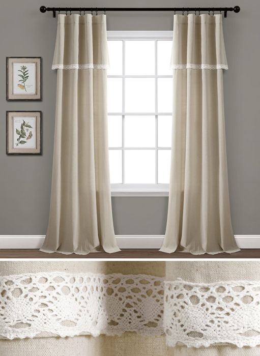 Ivory Lace Curtain for Living Room Ruffle Trim Sheer Curtain for
