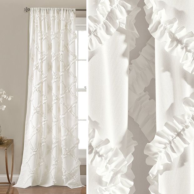 Ruffle Diamond Window Curtain White Set 54x84-