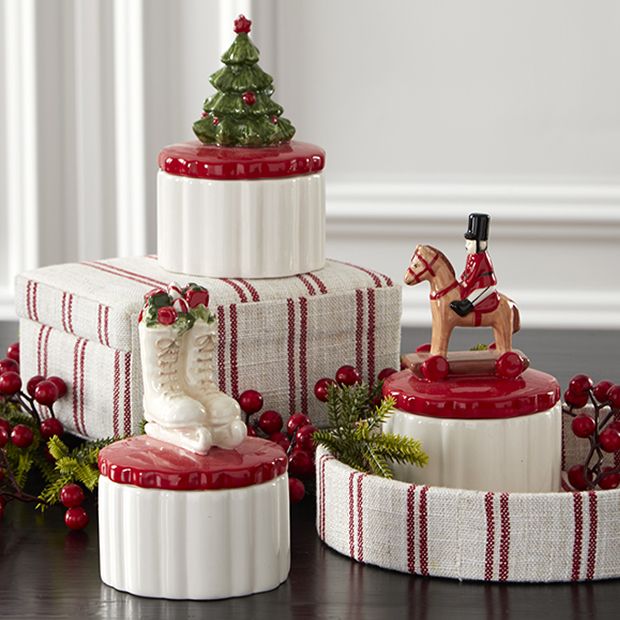 Lidded Ceramic Christmas Containers Set of 3