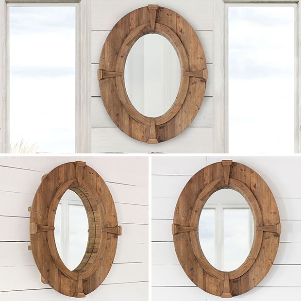 Rustic Wood Frame Oval Wall Mirror Antique Farmhouse Rustic Wood Frame Oval Wall Mirror, Reclaimed Wood Oval Mirror