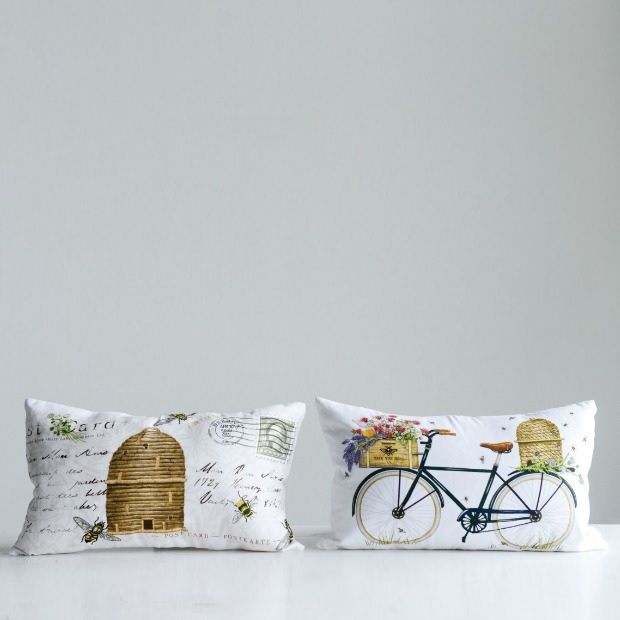 Beehive And Bicycle Cotton Accent Pillow Set Of 2 Antique Farmhouse - Bicycle Home Decor Accents