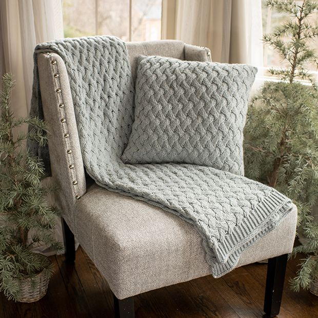 Basket Weave Knit Throw Blanket Antique Farmhouse