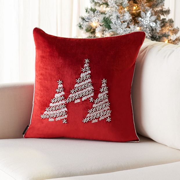 Safavieh Winter Tree Pillow ,Red/Silver