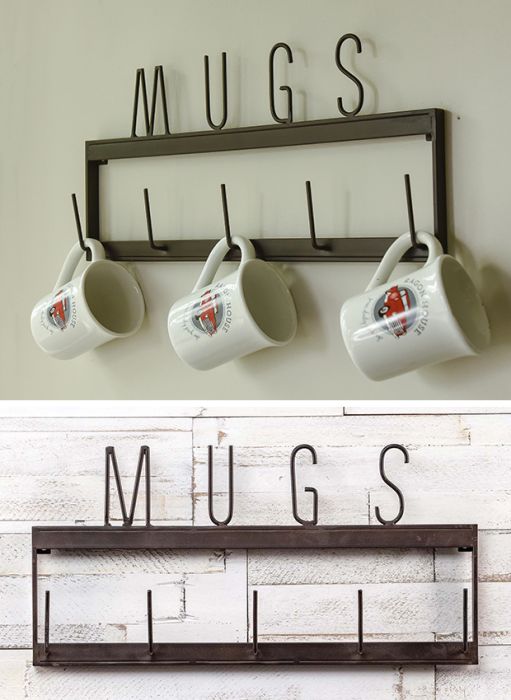 Wall Mounted Farmhouse Mug Rack Antique Farmhouse