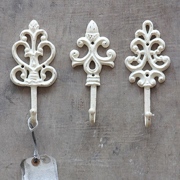 Pale Cast Iron Wall Hook Set of 3
