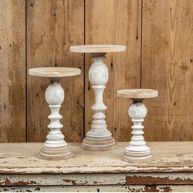 Carved Whitewash Candle Stand