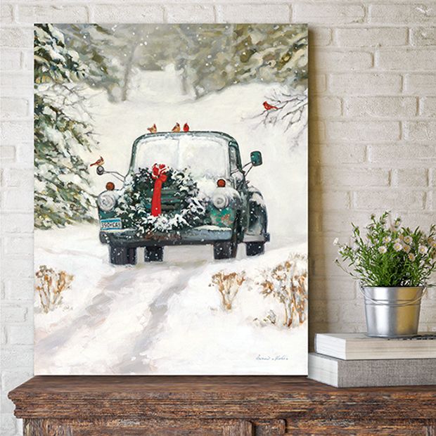 Truck Home Decor Christmas Delivery Canvas Wall Art Print 