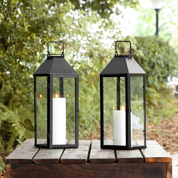 Grey Industrial Antique Metal Lantern Pillar Candle Holder Garden