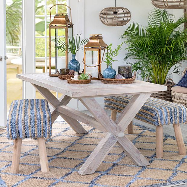 Weathered teak sales outdoor dining table