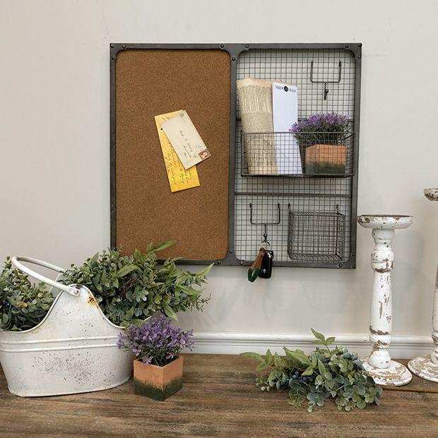 Cork and Metal Wall Organizer | Antique Farmhouse