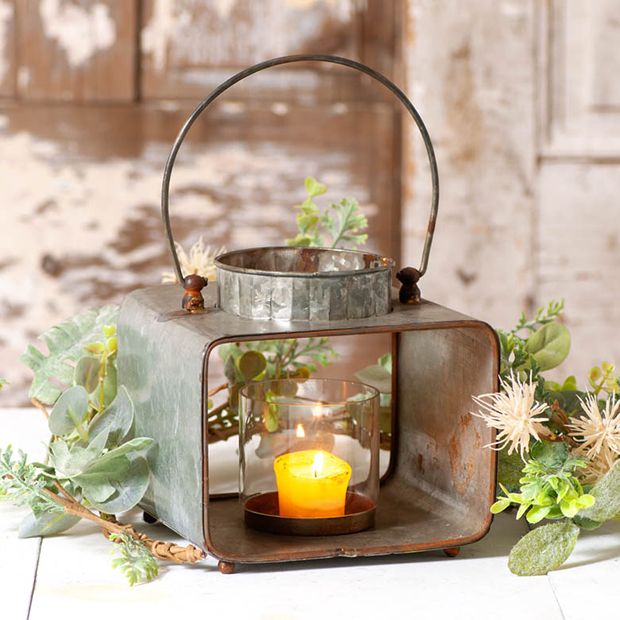 Country Classic Galvanized Tin Candle Lantern | Antique Farmhouse