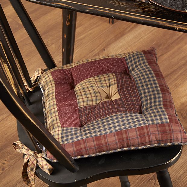 Country Patchwork Chair Cushion Set of 2 Antique Farmhouse