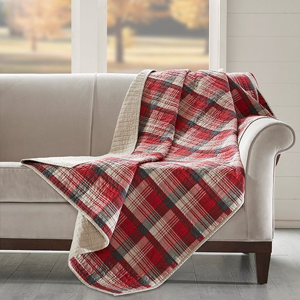 Cozy Plaid Quilted Blanket Red Antique Farmhouse