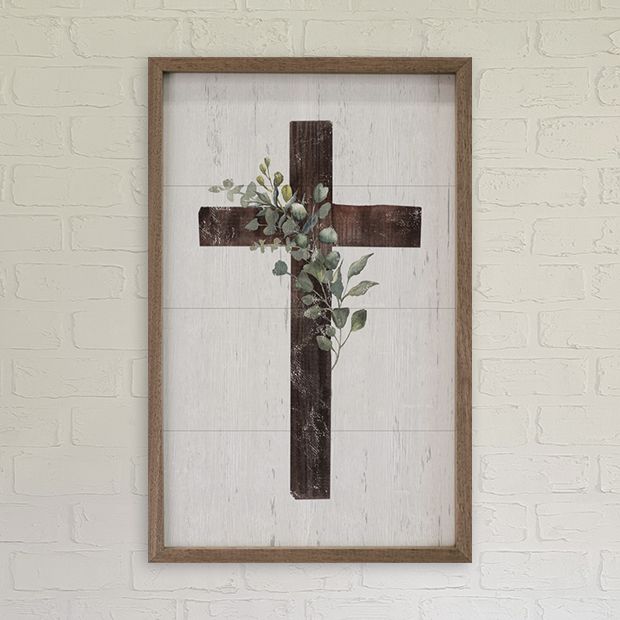 Cross With Greenery Whitewash Wall Art Antique Farmhouse - Whitewashed Wall Art