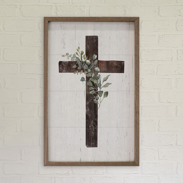 Cross With Greenery Whitewash Wall Art Antique Farmhouse - Whitewashed Wall Art Cross With Greenery Whitewash Wall Art Antique Farmhouse - Whitewashed Wall Art