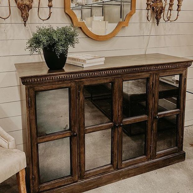 Dark Mango Wood Console Cabinet Antique Farmhouse