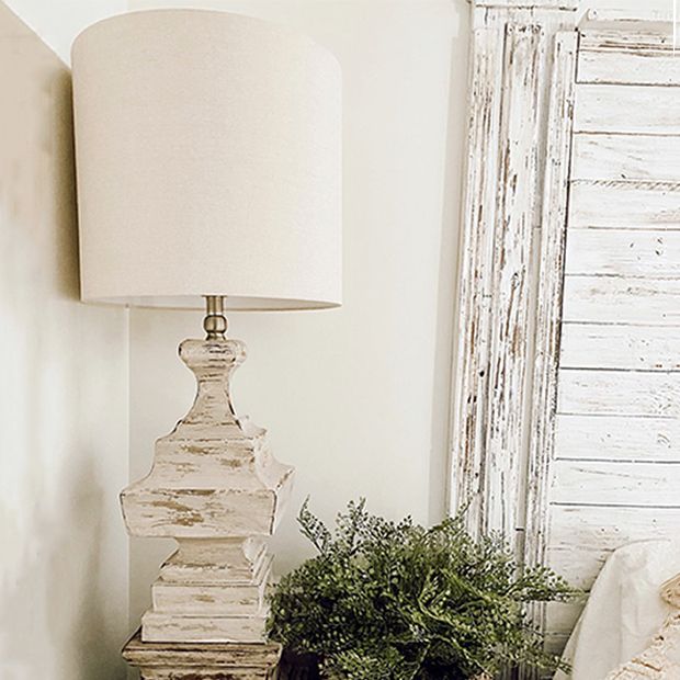 Distressed Table Lamp With Cylinder, Farmhouse Style Side Table Lamps