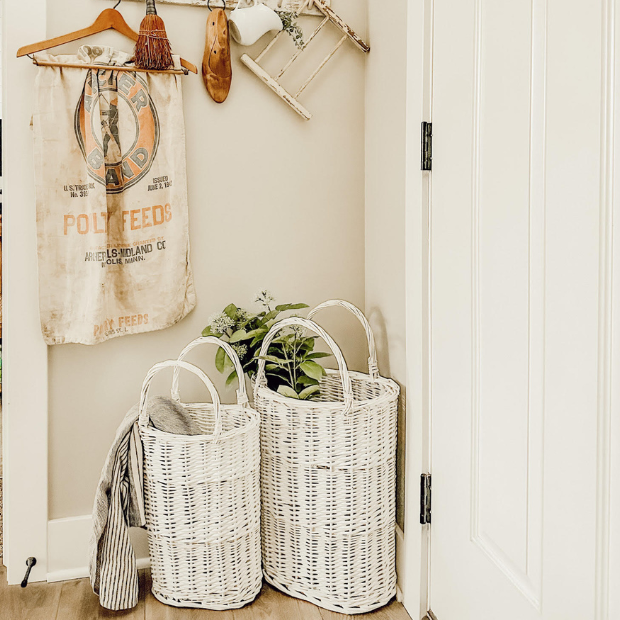 Small White Handled Storage Basket