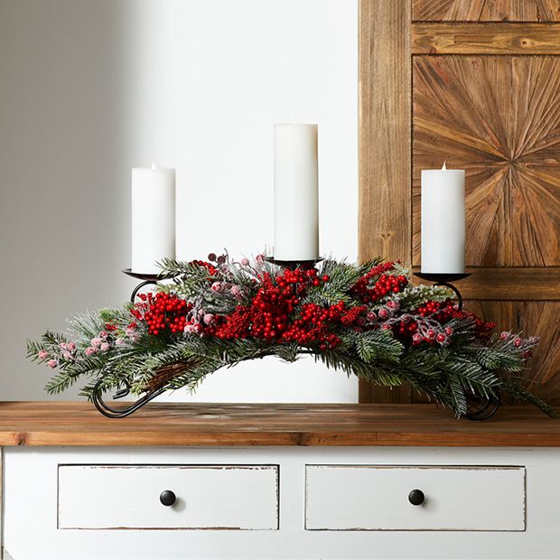 Pine and Berry Candle Holder | Antique Farmhouse