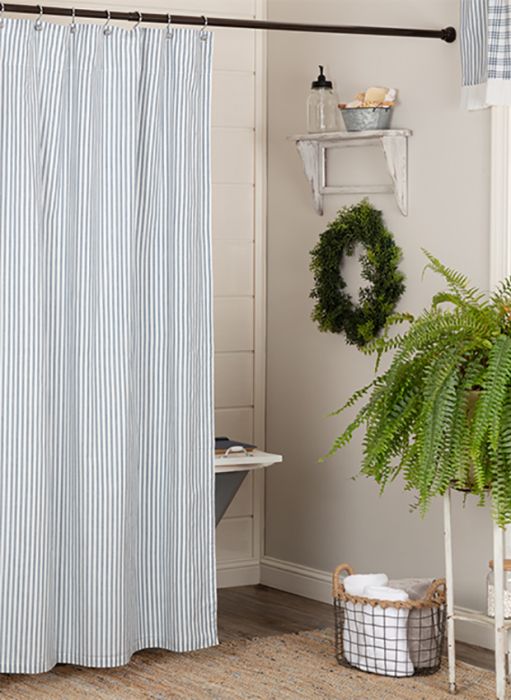 Ashmont Cotton Blossom Ticking Stripe Country Farmhouse Bath Shower Curtain 