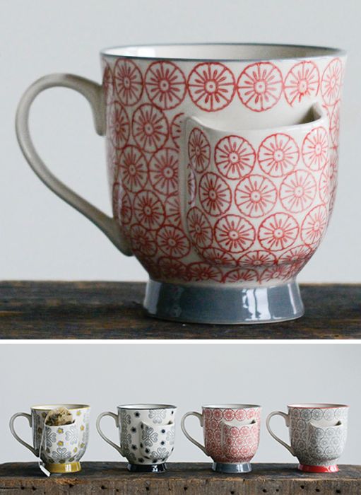Tea Bag Holder Stoneware Mug Set of 4 | Antique Farmhouse