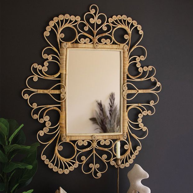 Elegant Accents Ornate Rattan Wall Mirror | Antique Farmhouse