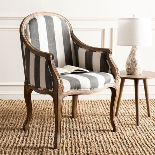 Gray White Stripe Upholstered Accent Chair